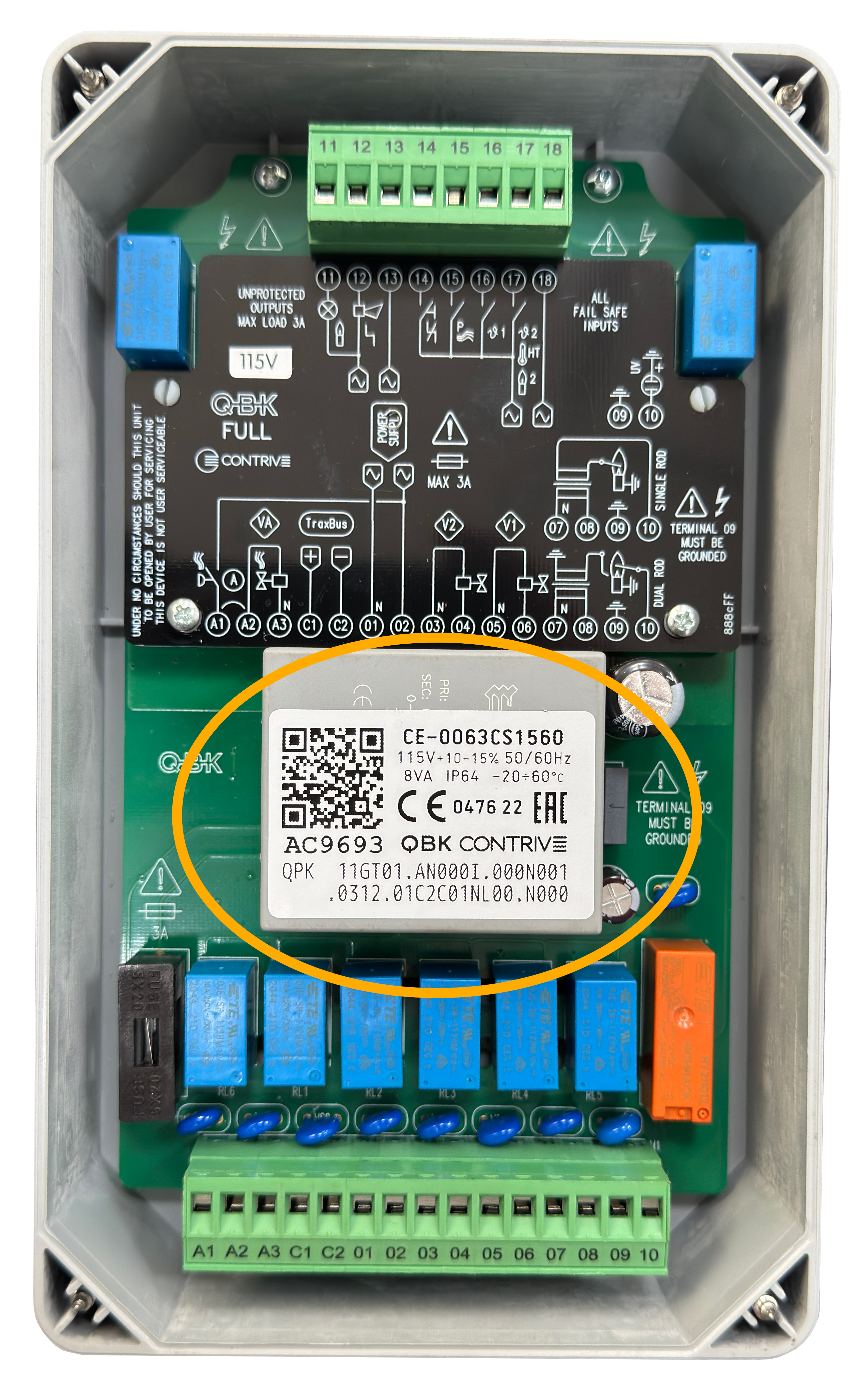 QBK Burner Control configuration is listed on the electrical board